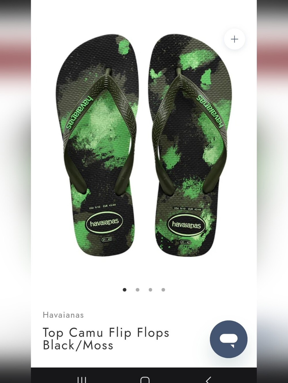 Havaianas Black and Green Camouflage Kids Flip Flops Big Boys/ Youth US Sz 2Y